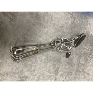 Vintage Egg Beater Hand Held Crank Mixer Stainless Steel Black Handle 10”